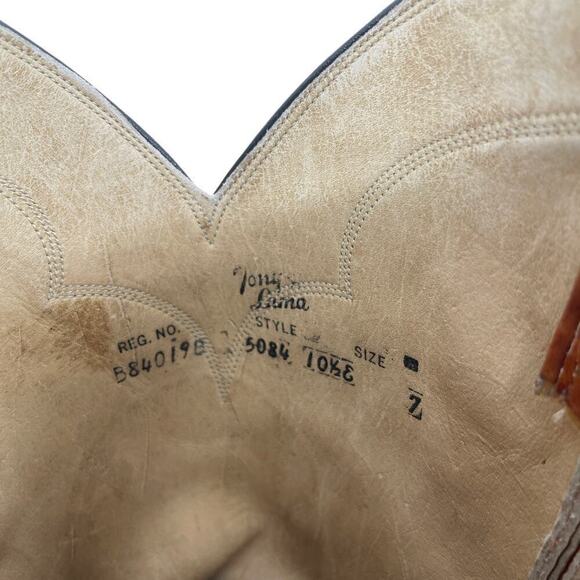 Tony Lama 5084 Men’s Cowboy Boots Chocolate Cow Leather Finish Western 10.5E VTG main image 10